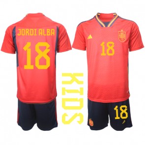 Španělsko Jordi Alba #18 Dětské Domácí dres komplet MS 2022 Krátký Rukáv (+ trenýrky)